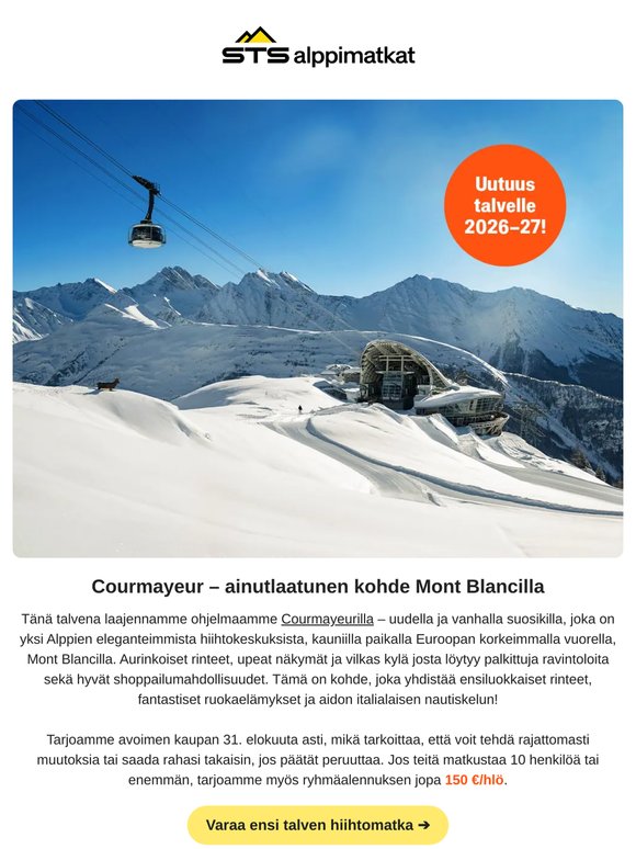 Uutuus! Tervetuloa ylelliseen Courmayeuriin tänä talvena ❄️✨