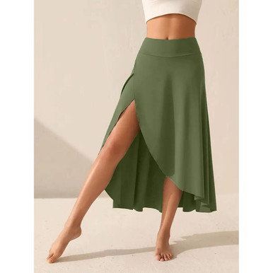 Women's High Waisted Split Midi Skirt with Built-in Shorts