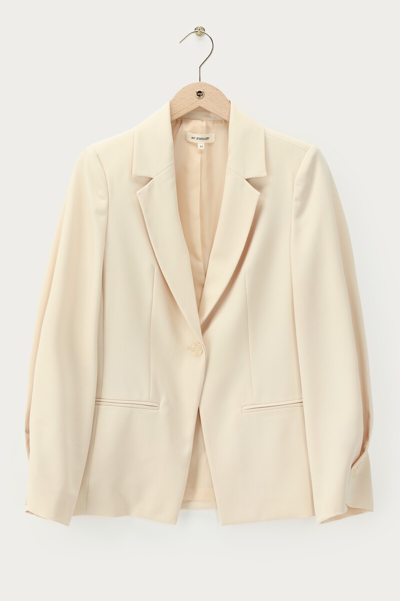 Beige blazer met geplooide mouwen