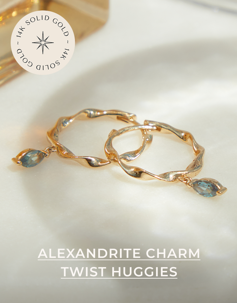 Alexandrite charm twist huggies
