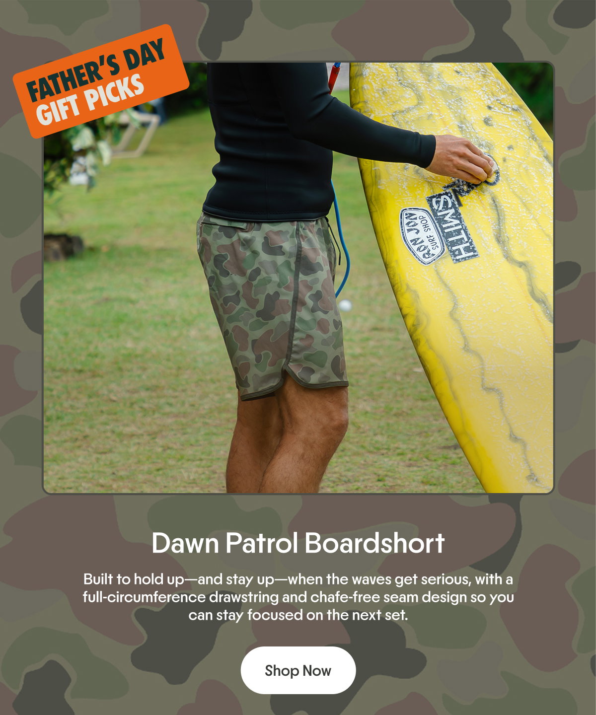 Shop Dawn Patrol Boardshort in NEW Vintage Camo Oil Green