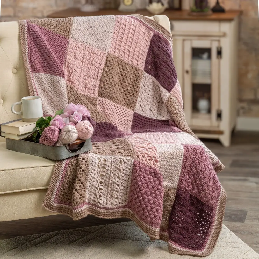 Rosewood Crochet Block Afghan Blanket Kit with Video