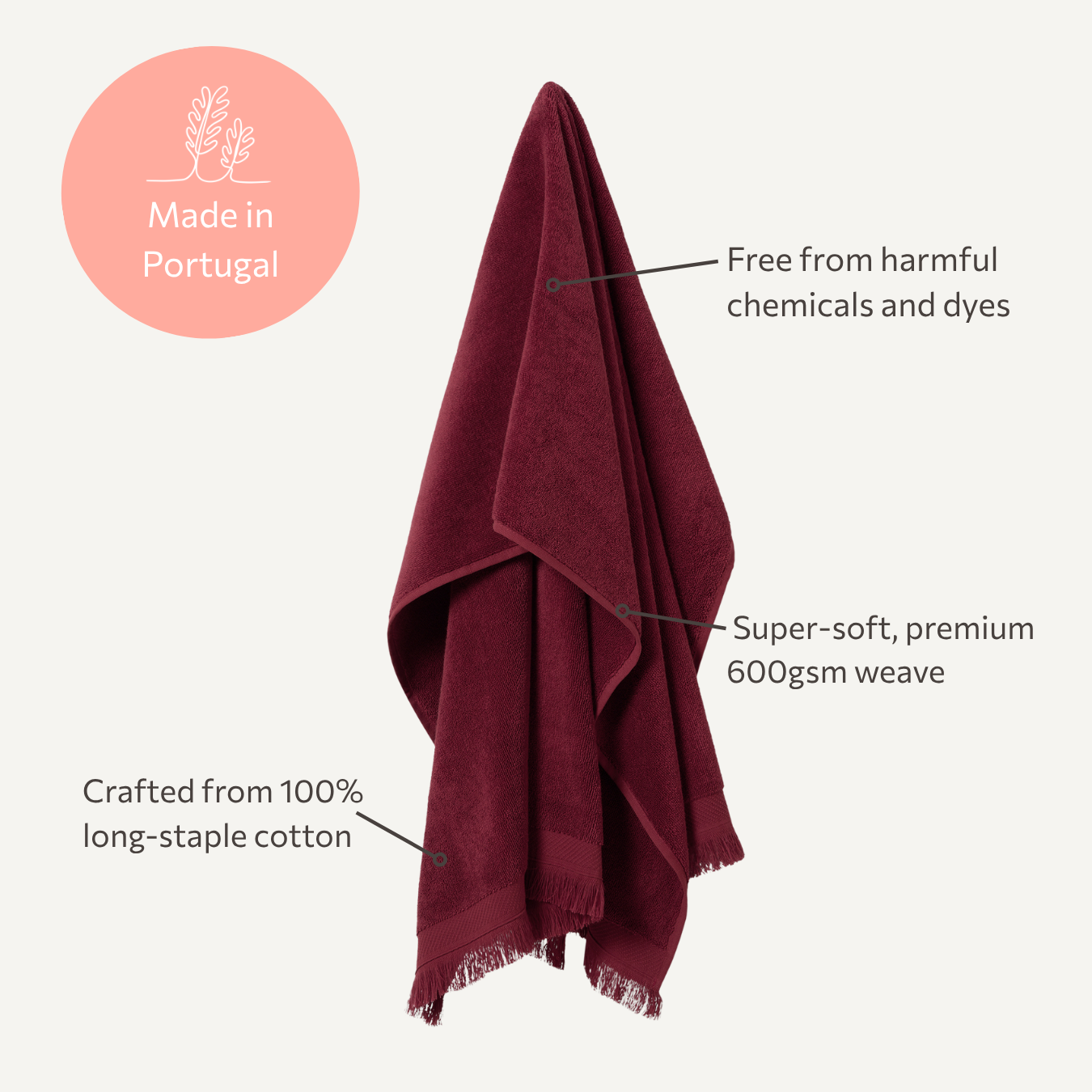 Rhubarb Fringe Edge Cotton Towels