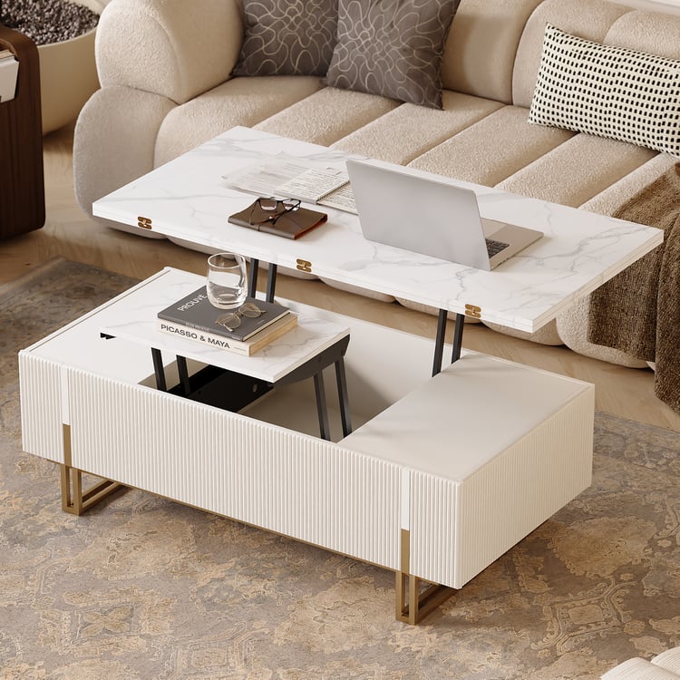 Grovyn 47.2" Fluted Lift-Top Coffee Table with 2 Drawers