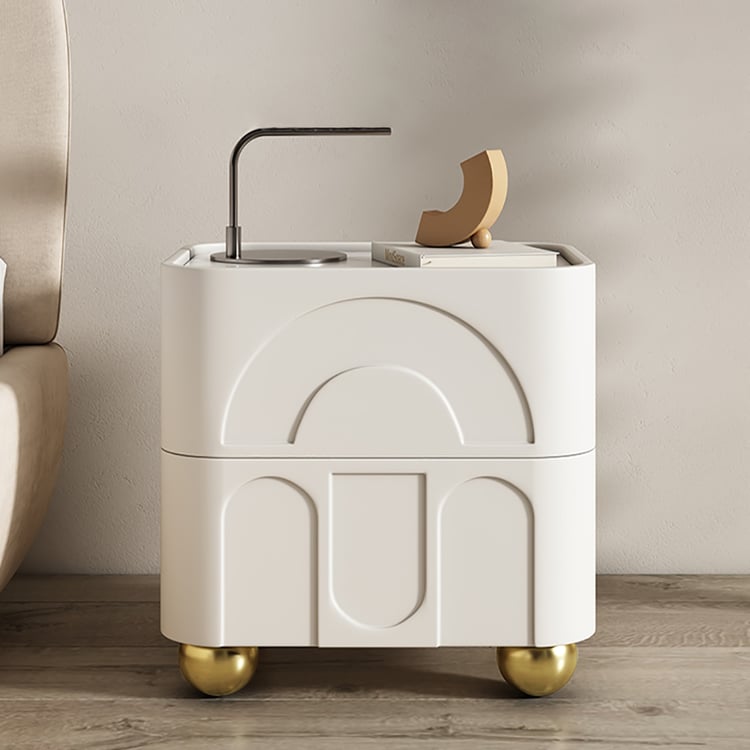 Modern White Smart Nightstand with Wireless Charger & Sintered Stone Top Bedside Table