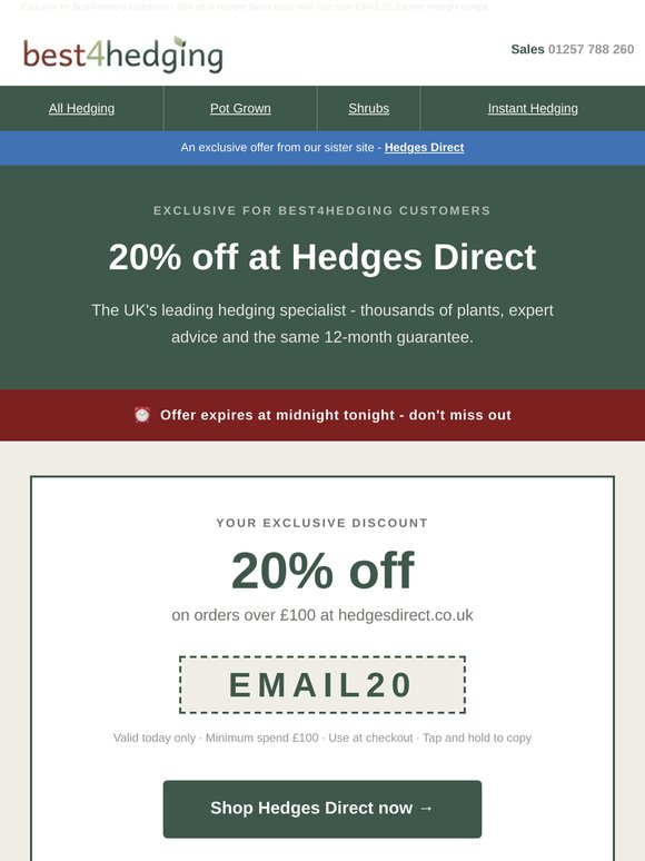 Unlock your exclusive offer with Hedges Direct