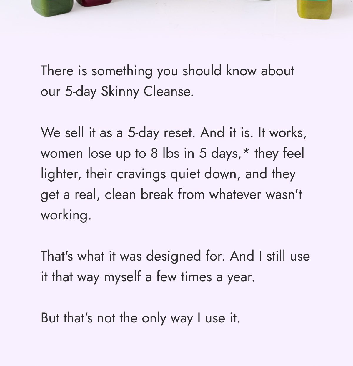 Text about a 5-day skinny cleanse reset and its benefits.