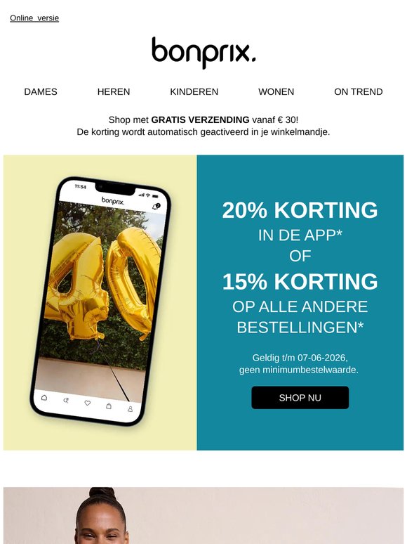 15% of 20% korting in de app