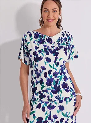 Pleated Shoulder Cowl Neck Top