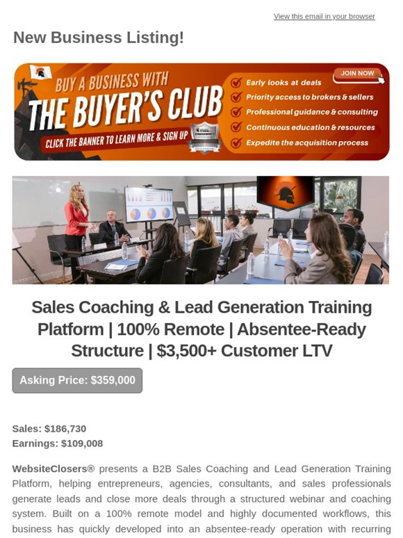New Deal Alert: Sales Coaching & Lead Generation Training Platform | 100% Remote | Absentee-Ready Structure | $3,500+ Customer LTV
