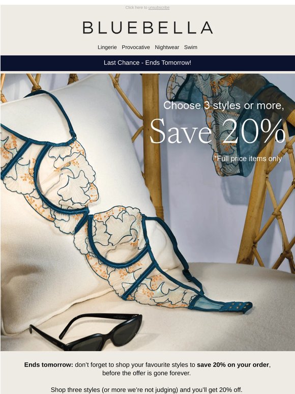 Last chance: get 20% off three or more styles
