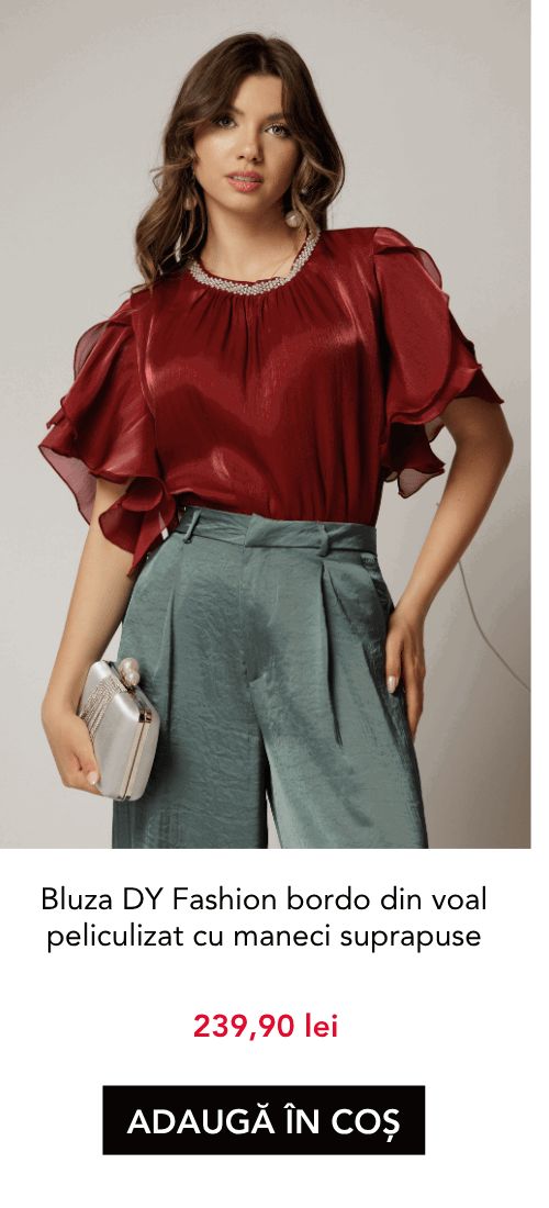 Bluza DY Fashion bordo din voal peliculizat cu maneci suprapuse