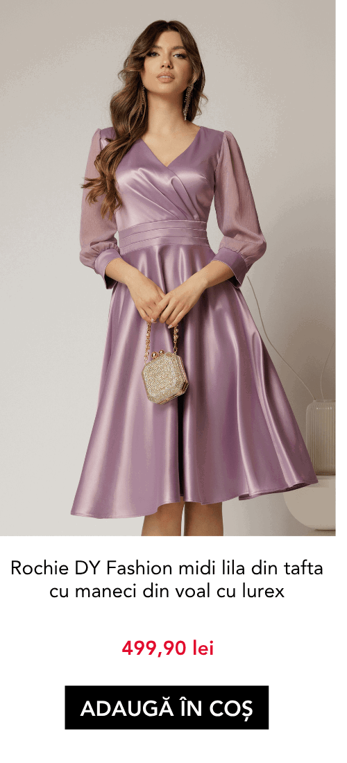 Rochie DY Fashion midi lila din tafta cu maneci din voal cu lurex