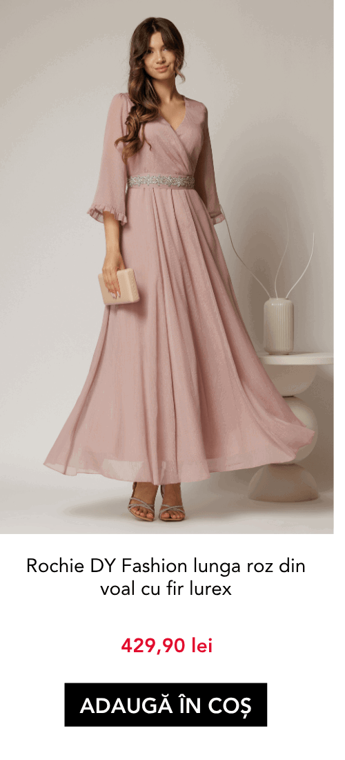 Rochie DY Fashion lunga roz din voal cu fir lurex