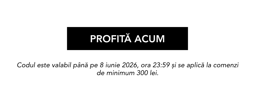Codul este valabil până pe 8 iunie 2026, ora 23:59 și se aplică la comenzi de minimum 300 lei.