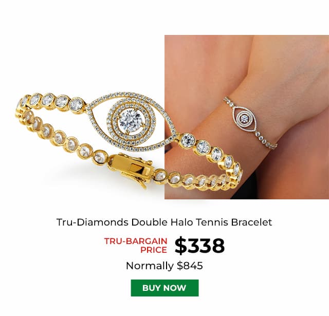 Tru Diamonds Double Halo Tennis Bracelet Gold Clad