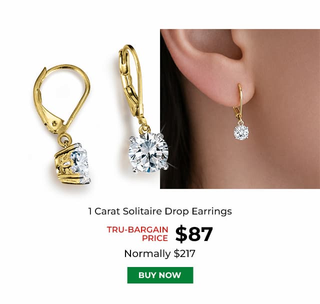 1 Carat Solitaire Drop Earrings Gold Clad