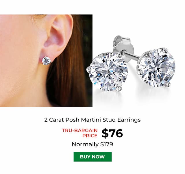 2 Carat Posh Martini Stud Earrings Platinum Clad