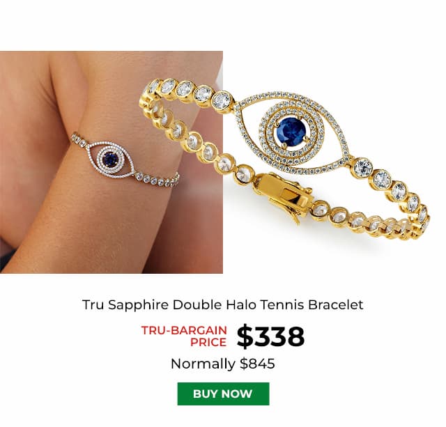Tru Sapphire Double Halo Tennis Bracelet Gold Clad