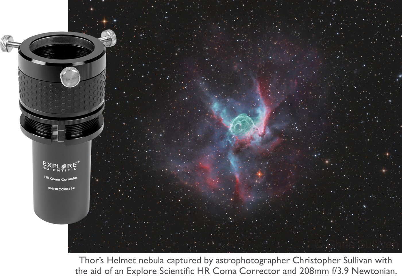 HR Coma Corrector on top of image of Thor's Helmet nebula taken by Christopher Sullivan