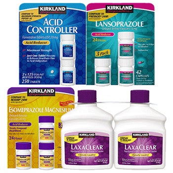 Kirkland Signature Acid Controller,  Lansoprazole,  Esomeprazole or LaxaClear