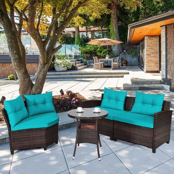4 Piece Set: Costway C-Shaped Outdoor Rattan Patio Set 