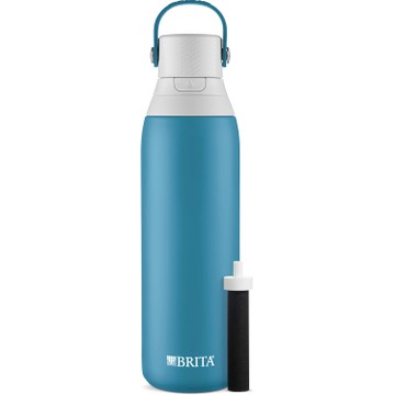 Brita Insulated Filtered Water Bottle with Straw, Reusable, Stainless Steel Metal, Blue Jay, 20 Ounce