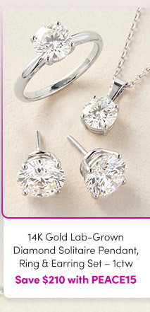 14K Gold Lab-Grown Diamond Solitaire 3-Piece Set - 1ctw  Save $210 with PEACE15