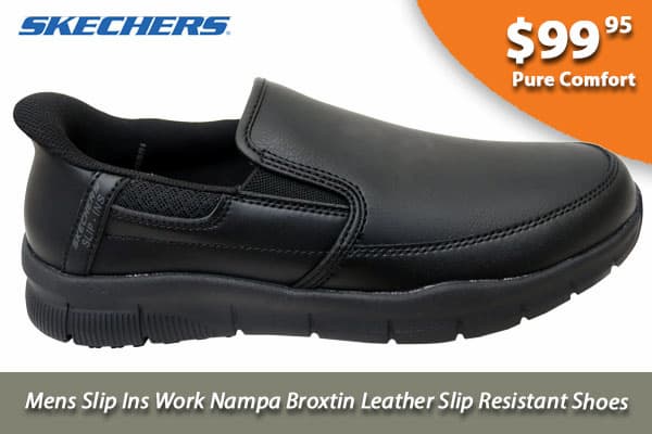 Skechers Mens Slip Ins Work Nampa Broxtin Leather Slip Resistant Wide Fit Shoes