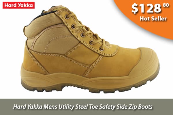 Hard Yakka Mens Utility Steel Toe Safety Side Zip Boots
