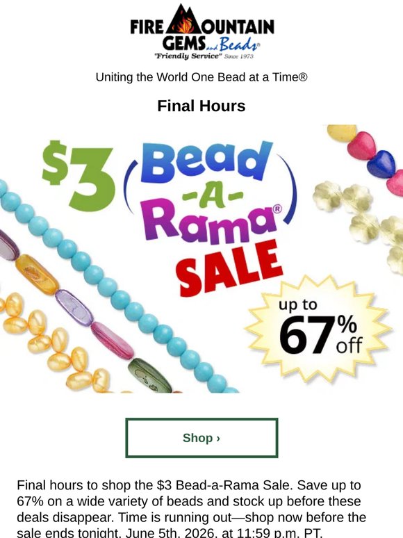 Final Hours! The $3 Bead-a-Rama SALE Ends Tonight
