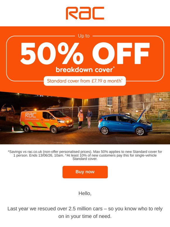 Up to 50% off breakdown cover - sale ends soon