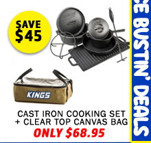 Cast Iron Cooking Set + Clear Top Canvas Bag