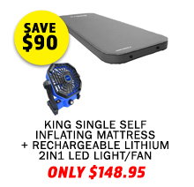 Premium Self-Inflating Mattress King Single + Lithium 2-in-1 LED Fan