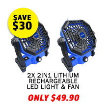 2x 2in1 Lithium Rechargeable LED Light & Fan