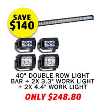 40 Double Row Light Bar + 2x 3.3 Work light + 2x 4.4 Work light