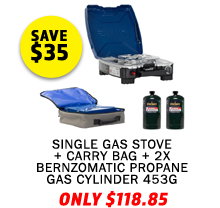 Gas Stove Single Burner + Gas Stove Single Burner - Carry Bag + 2x Bernzomatic Propane Gas Cylinder 453G
