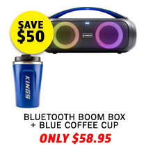 Bluetooth Boom Box + Blue Coffee Cup
