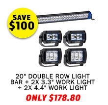 20 Double Row Light Bar + 2x 3.3 Work light + 2x 4.4 Work light