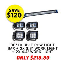 30 Double Row Light Bar + 2x 3.3 Work light + 2x 4.4 Work light