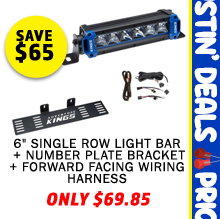 6 Single Row Light Bar + Number Plate Bracket + Plug N Play Wiring Harness