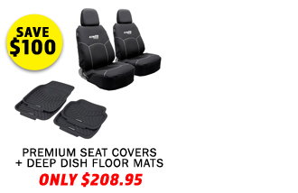 Plus Premium Seat Covers (Pair) + Deep Dish Floor Mats (4 Pack)