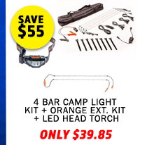 Illuminator 4 Bar Camp Light Kit + Orange LED Camp Light Extension Kit + LED Head Torch