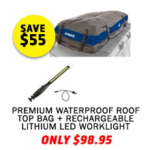 Premium Waterproof Roof Top Bag - Heavy Duty PVC + Rechargeable Lithium LED Worklight