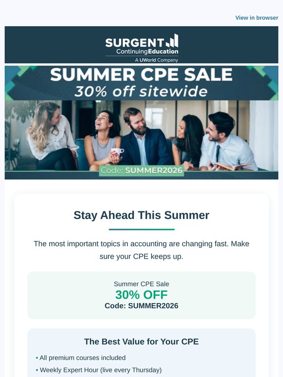 Your Summer CPE Plan Starts Here: Save 30% Sitewide