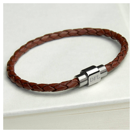 Personalised Men's Burnt Sienna Woven Leather Bracelet