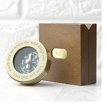 Personalised Brass Travellers Compass With Wooden Box