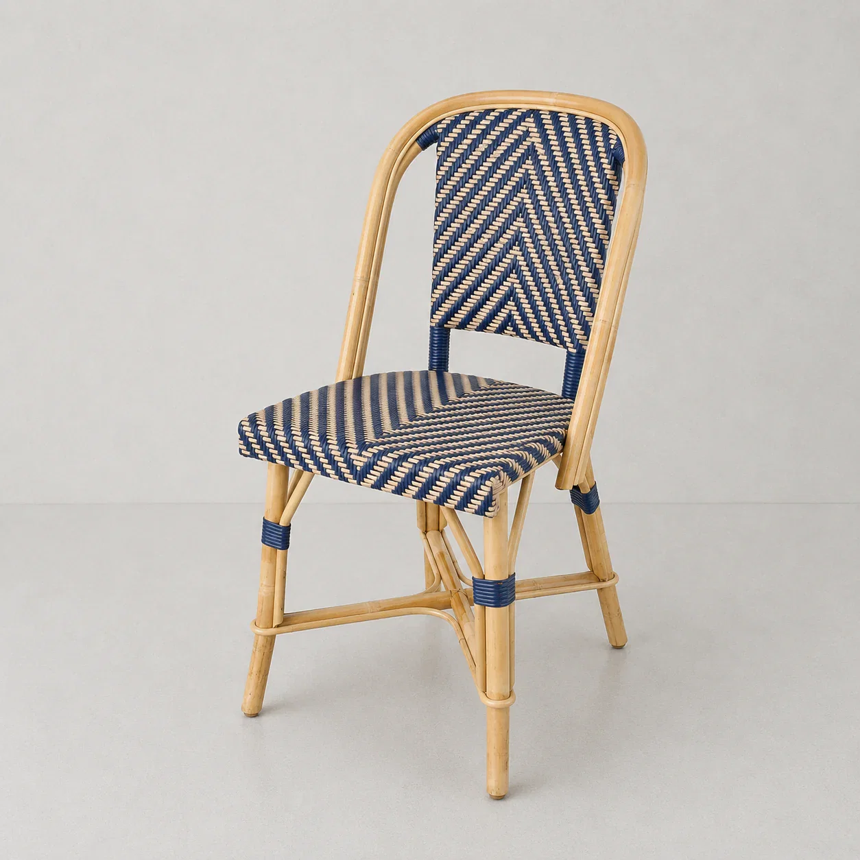 Image of Rattan Fouquets Blue Chevron Bistro Chair