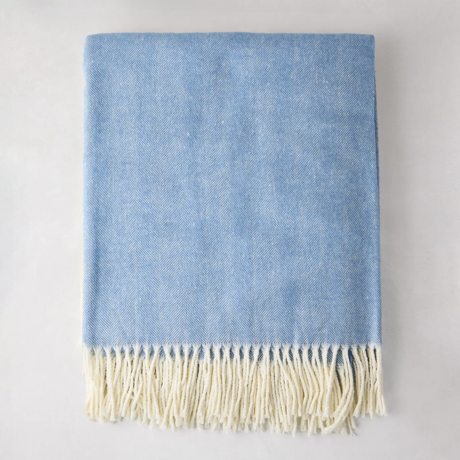 Image of Chambray Blue Italian Herringbone Throw Blanket