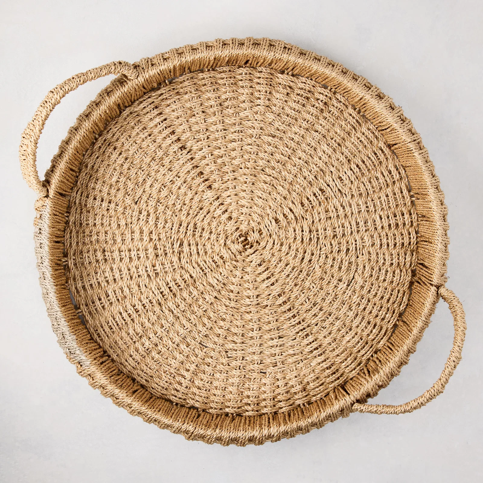 Image of Large Round Woven Abaca Handled Tray